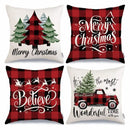 Axyaa Christmas Cushion Cover Set - Joyful Tree Print Sofa Pillowcases, 45x45 Linen Square
