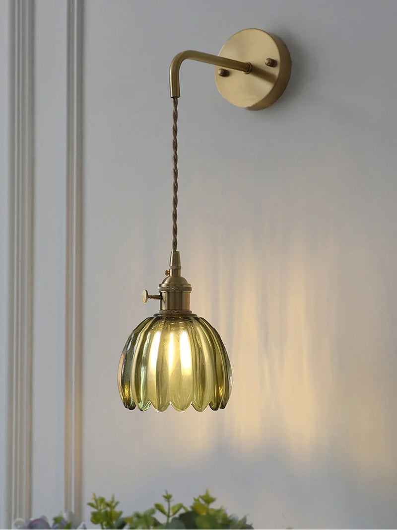 Axyaa Retro Floral Glass Wall Sconce - Modern LED Bedside Lamp