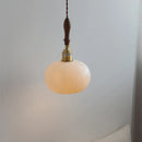 Axyaa Japan Style LED Pendant Light Fixture White Ceramic Wood Copper Chandelier