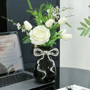 Axyaa Ribbon Bow Ceramic Vase: Charming Floral Arrangement Accessory for Home Decoration