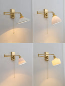 Nordic Brass Swing Arm Wall Lamp for Bedroom, Study & Living Room - Axyaa Vintage Ceramic Wall Sconce