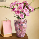 Axyaa Hand Drawn Rose Ceramic Vase Double Ear Hydroponic Flower Arrangement Vessel