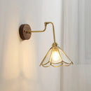 Axyaa Green Glass Copper LED Wall Sconce with Pull Chain Switch and Walnut Wood Base