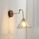 Axyaa Glass Copper LED Wall Sconce Pull Chain Switch Walnut Wood Base Light