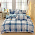 Axyaa Blue & White Grid 4-Piece Bed Sheet Set, Thickened Material