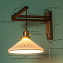 Axyaa Walnut Wood LED Wall Lamp with Copper Finish and Ceramic Pull Chain Switch