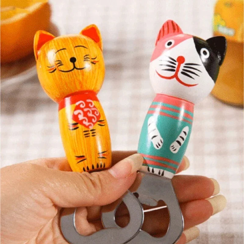 Axya Creative Balinese Cat Wood Beer Bottle Opener Refrigerator Magnet