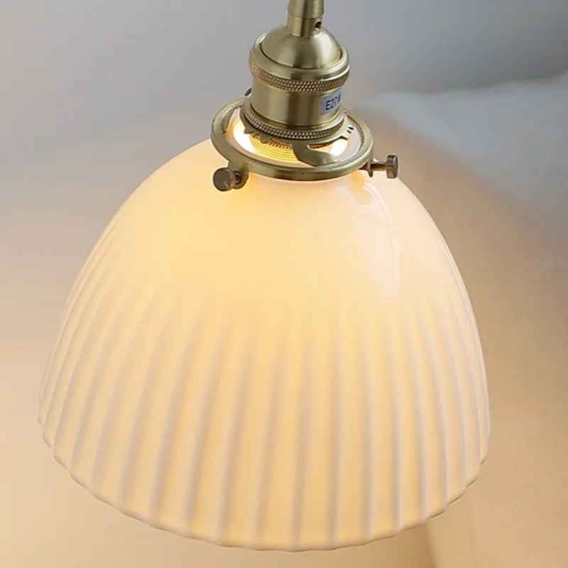 Axyaa Round Ceramic E27 Wall Lamp with Pull Chain Switch and Warm LED Light