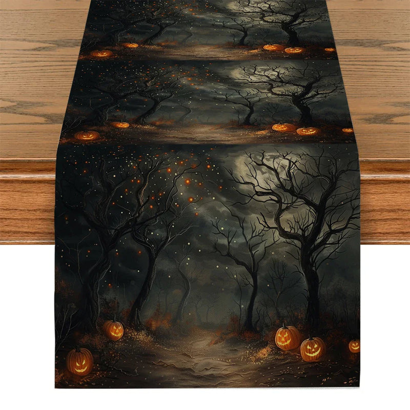 Axyaa Halloween Pumpkin Forest Moon Table Runner