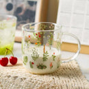 Axyaa Glass Mug with Flower Printings, Heat Resistant, Large Capacity, Coffee Juice Water Cup