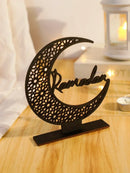 Eid Mubarak Wooden Moon Ornaments, Black Ramadan Kareem Muslim Decor by Axyaa