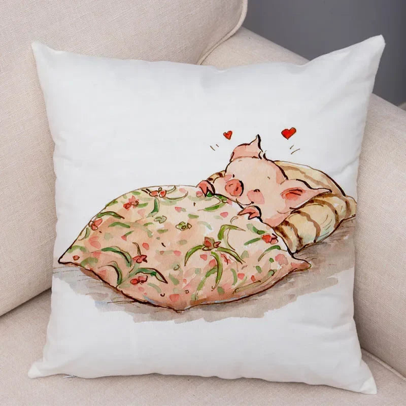 Axyaa Cartoon Pig Cushion Cover 45x45cm Super Soft Short Plush Pillowcase