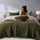 Axyaa Dark Green Velvet Stripe Stitch Queen Quilt