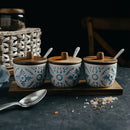 Axya 3-Piece Ceramic Spice Box Set: Embossed Round Seasoning Jar, Sugar Salt Shaker