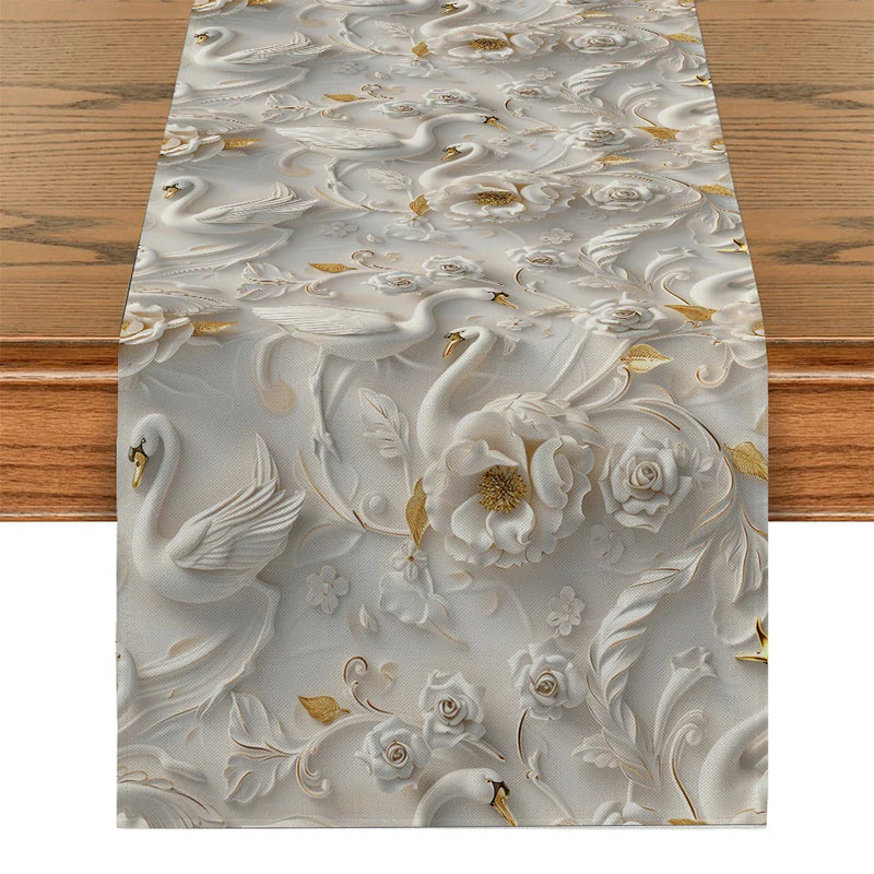 Swan 3D Table Runner for Kitchen Dining Decor by Axyaa