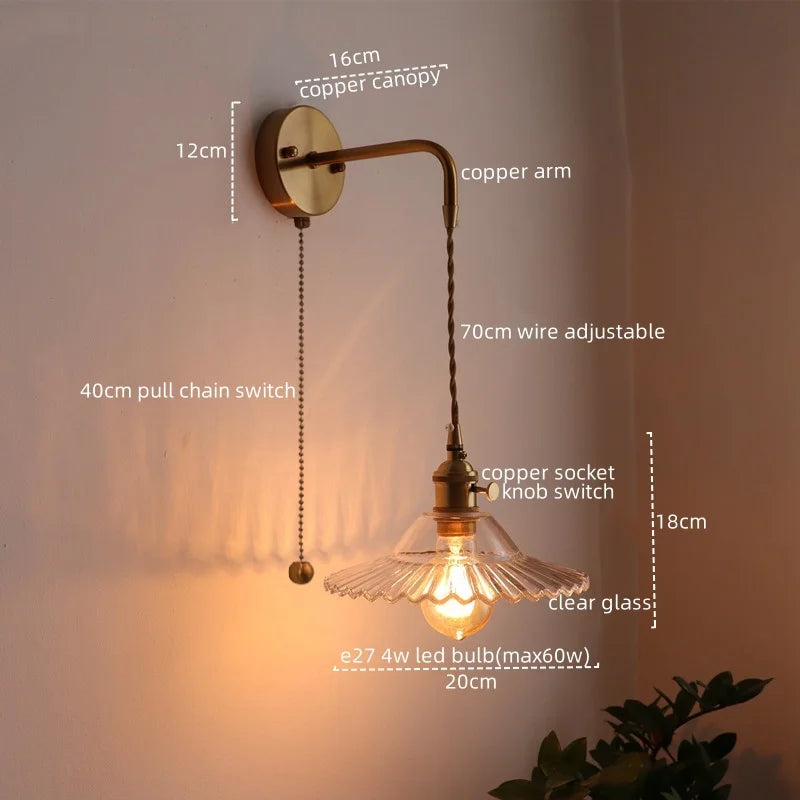 Axyaa Copper Glass LED Wall Sconce - Stylish Indoor Stair Light Fixtures