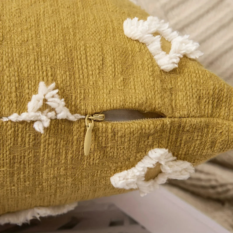 Axyaa Yellow Star Decor Cushion Cover - 45*45 Cotton Pillow Case Home Decor