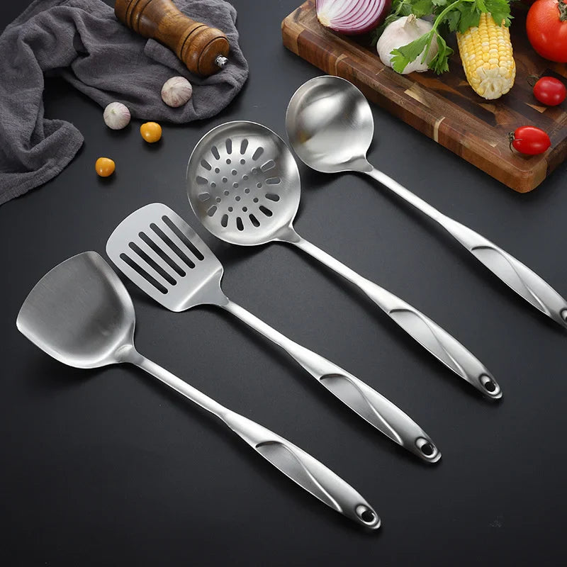 Axyaa Stainless Steel Kitchenware Set: Spatula, Rice Spoon, Colander, Utensils