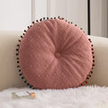 Axyaa Pom Pom Fringed Round Pillow for Home Decor & Gifts