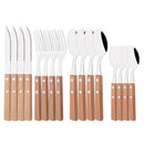 Axyaa Red Silver Stainless Steel Cutlery Set with Wood Handle - 16/24Pcs