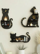 Axyaa Moon Phase Black Cat Wall Shelf for Crystals, Oils & Decor - Gothic Home Display Stand