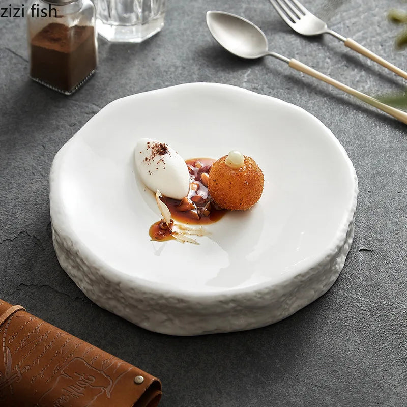 Axya Stone Pattern Ceramic Double Layer Plate for Dessert & Sushi