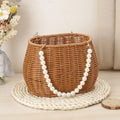 Axyaa Pearl Handle Rattan Basket: Stylish, Versatile, Big Capacity for Flowers, Picnics, Weddings