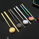 Axyaa 8-Piece Stainless Steel Cutlery Set with Korean Chopsticks, Spoons & Sushi Sticks