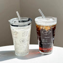 Axyaa Glass Measuring Scale Cup with Straw Lid - 450ml Clear Tumbler Mug