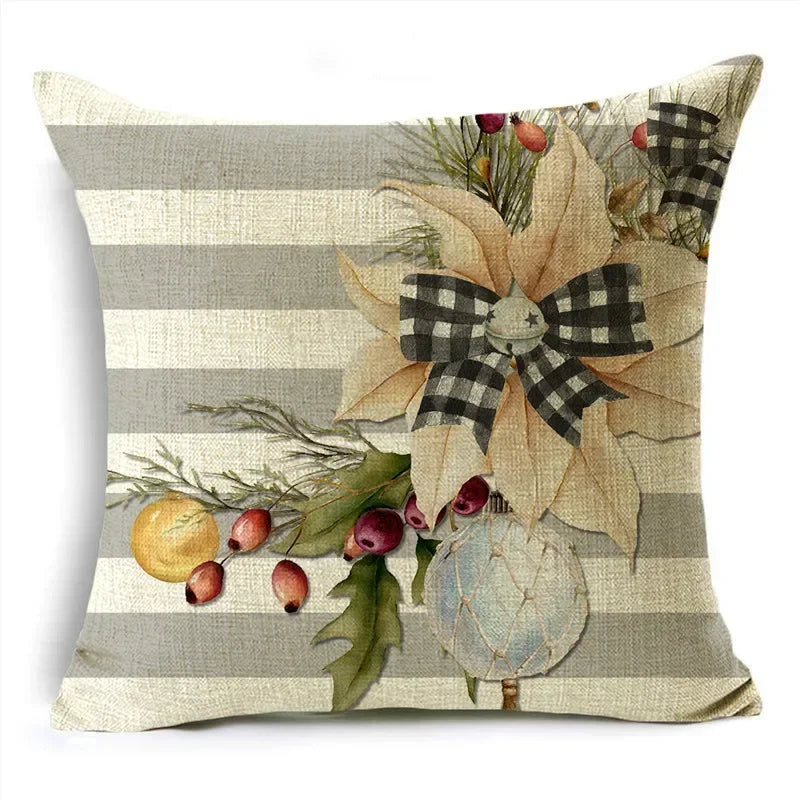 Axyaa Christmas Throw Pillow Covers - Zigzag Reindeer Red Pillowcase