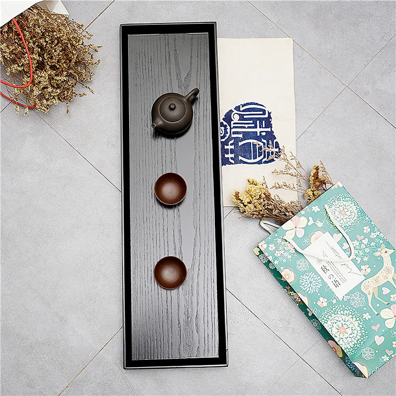 Axya Japanese Style Black Wooden Tray, 66cm Rectangle Coffee Tea Set Plate