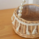 Axyaa Hand-Woven Rattan Flower Girl Basket with Handle for Wedding Flower Arrangement
