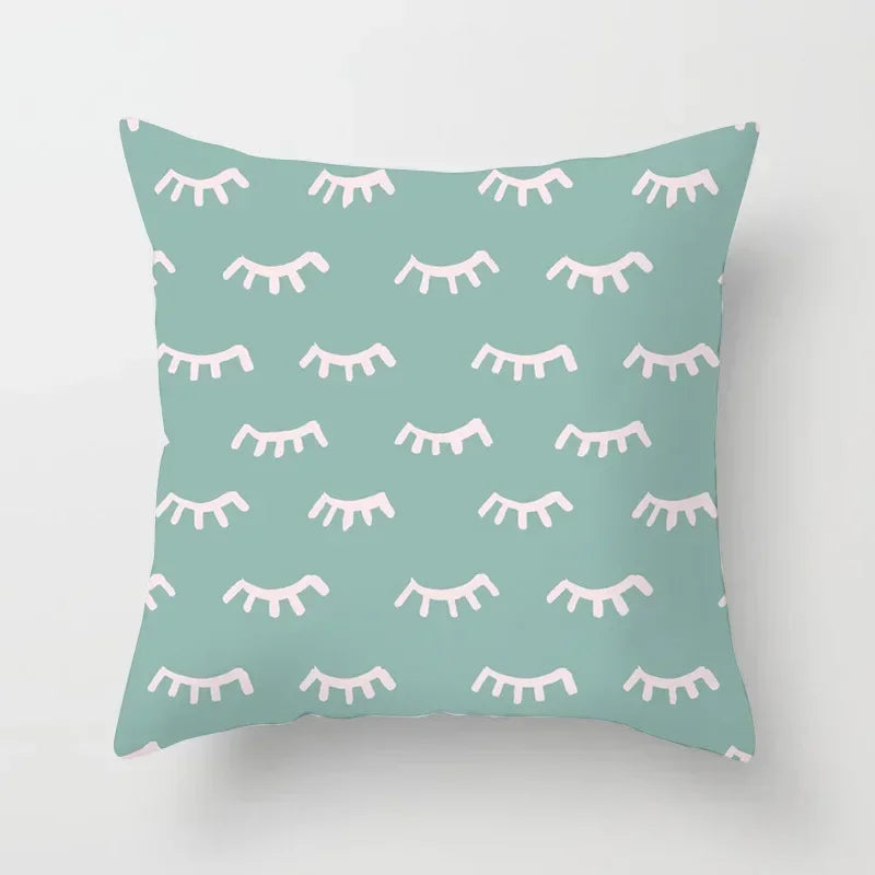 Light Blue Green Mint Geometric Print Boho Pillowcase Set by Axyaa
