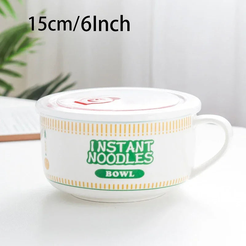 Axyaa Ceramic Noodle Bowl with Lid - Large Capacity Soup & Salad Lunch Box