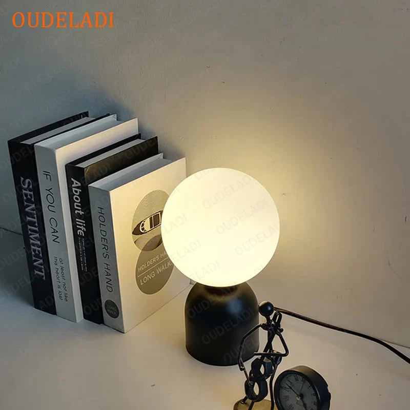 Axya Black Iron Glass Ball Table Lamp - Nordic LED Desk Lighting