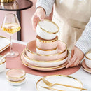 Axya Porcelain Dinner Plate Set with Gold Rim, Kitchen Ceramics Food Dishes