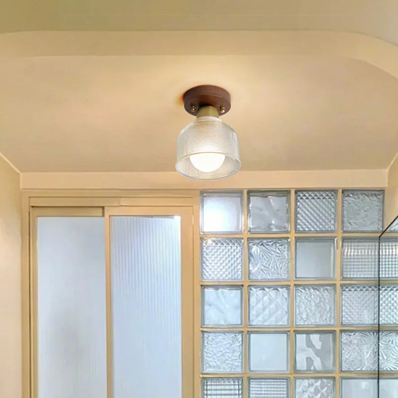 Axyaa Modern Wood Glass LED Ceiling Light for Kitchen Living Room Decor