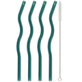 Axyaa Wavy Glass Straws Set with Brush, Colorful Drinkware for Kitchen, Party, Bar