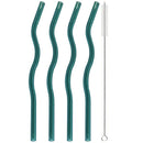 Axyaa Wavy Glass Straws Set with Brush, Colorful Drinkware for Kitchen, Party, Bar