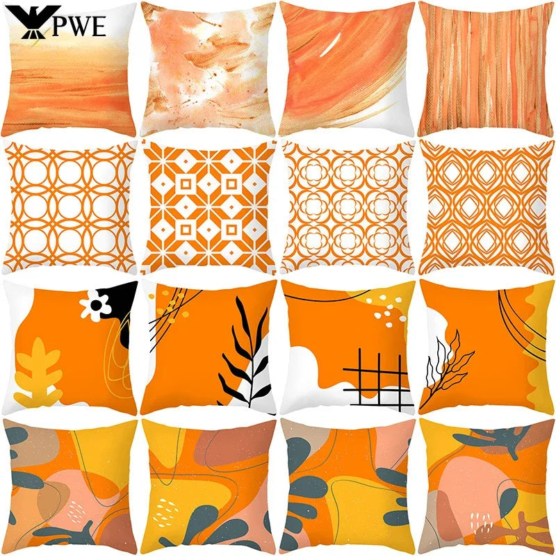 Axyaa Yellow Orange Abstract Geometry Print Pillow Cover 45x45cm