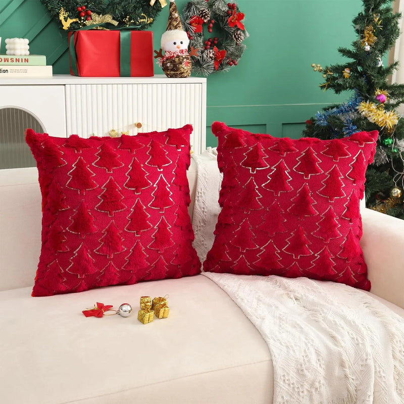 Axyaa Christmas Tree Plush Pillow Cover 45cm Home Decor