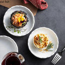 Axyaa White Ceramic Flower Edge Snack Plate Set for Molecular Cuisine Kitchen Tableware