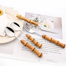 Axyaa Gold Bamboo Handle Dinner Fork Set - Stainless Steel Cutlery Set