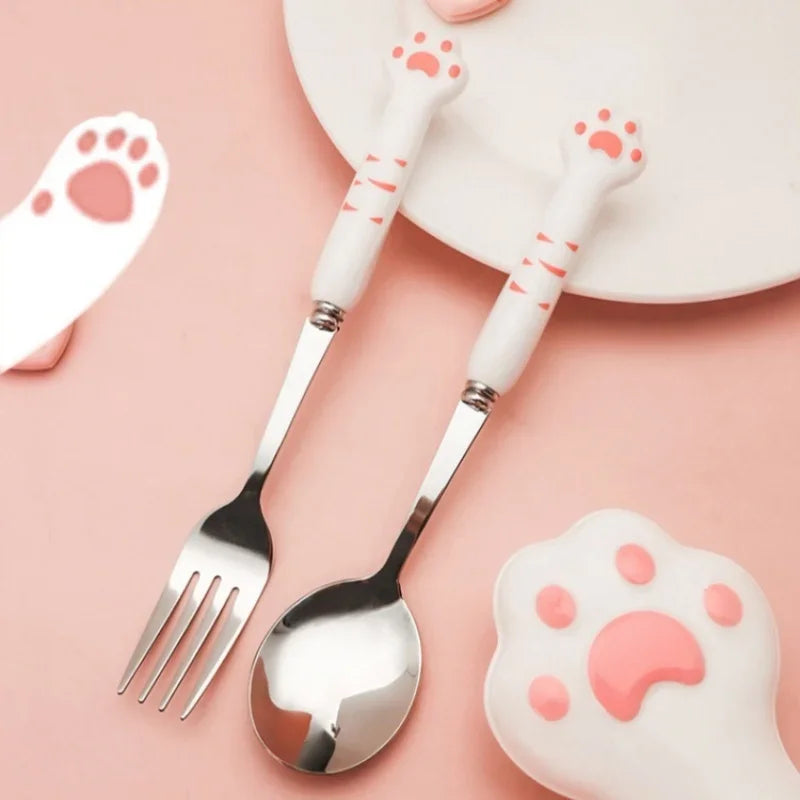 Axyaa Cat Paw Stainless Steel Cutlery Set with Storage Box
