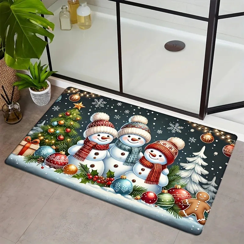 Axyaa Snowman Christmas Tree Welcome Mat — Non-Slip, Festive Design for Home & Kitchen
