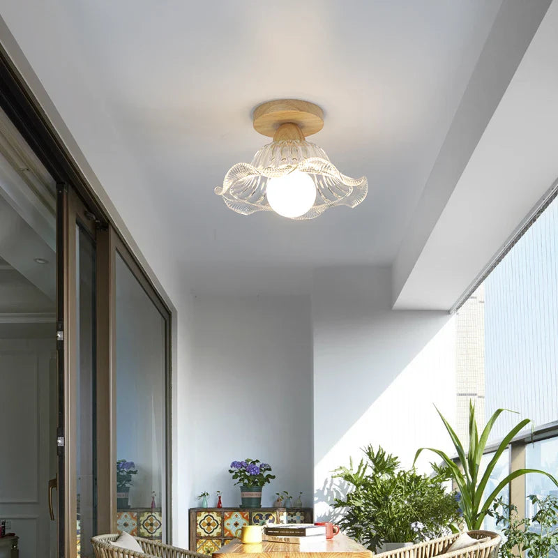 Axyaa LED Ceiling Lamp Wood Glass Modern Style Indoor Lighting Fixtures