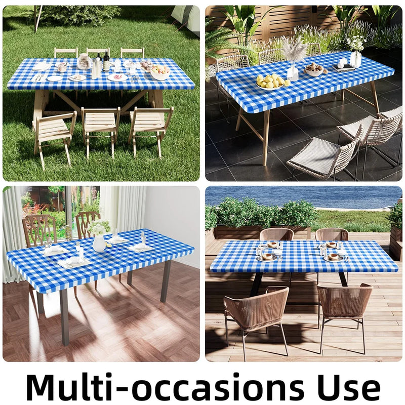 Axyaa Waterproof Stretch Vinyl Rectangle Table Cover for Home Parties and Outdoor Activities