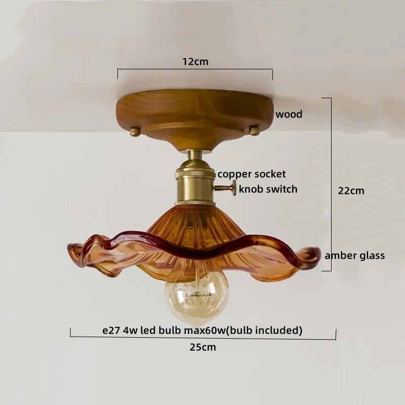 Axyaa Glass Wood LED Ceiling Lights Modern Plafondlamp for Living Room & Corridor