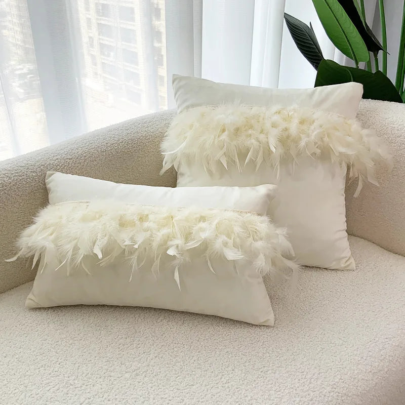 Axyaa Velvet Faux Feather Cushion Cover Soft Home Decor Pillow Cover Living Room
