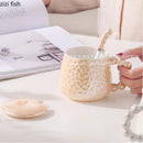Axya Ceramic Water Cup with Spoon & Cover - Stylish Coffee Milk Tea Mug Gift